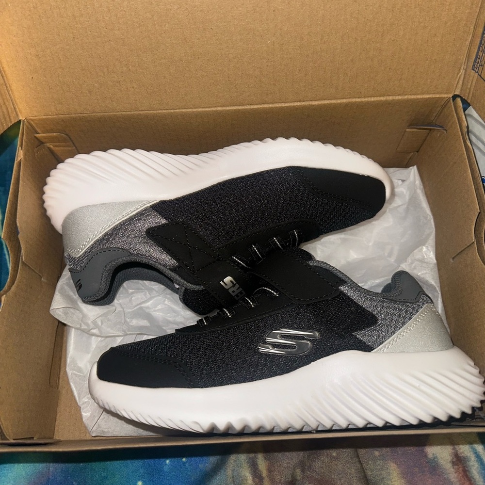 Skechers Boys Black and Gray Athletic Shoes